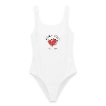 GAZA "DAMN STRIP" HOMMAGE - Frauen Badeanzug - Weiß - Vorne - AI Model Female 172 dark (172cm)