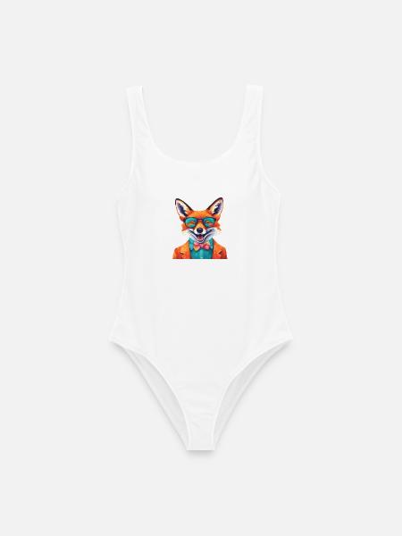 Lebendiger Fuchs in stilvoller Kleidung - Frauen Badeanzug - Weiß