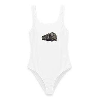 Locomotive diesel classique - Oeuvre de chemin de fer rétro - Maillot de bain femme - blanc - Devant - AI Model Female 172 dark (172cm)