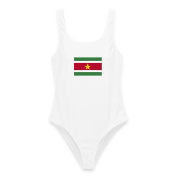 Suriname – Flaggenwappen mit gelbem Stern - Frauen Badeanzug - Weiß - Vorne - AI Model Female 172 dark (172cm)