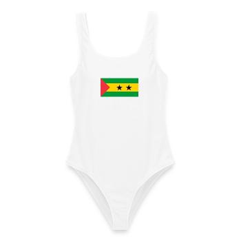 São Tomé und Príncipe – Flaggenwappen - Frauen Badeanzug - Weiß - Vorne - AI Model Female 172 dark (172cm)