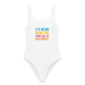 C’est bizarre d’avoir le même âge que les personnes âgées rétro - Maillot de bain femme - blanc - Devant - AI Model Female 172 dark (172cm)