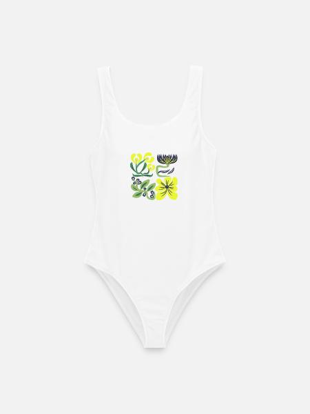 Neon Gelbe Blüten Muster - Frauen Badeanzug - Weiß