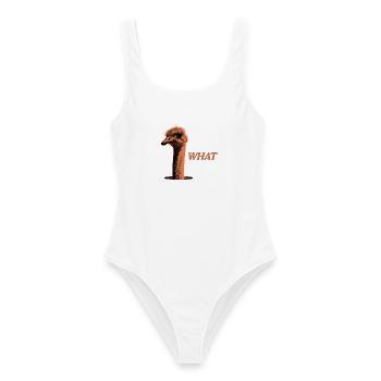 What?! – Grummelnder Strauß - Frauen Badeanzug - Weiß - Vorne - AI Model Female 172 dark (172cm)