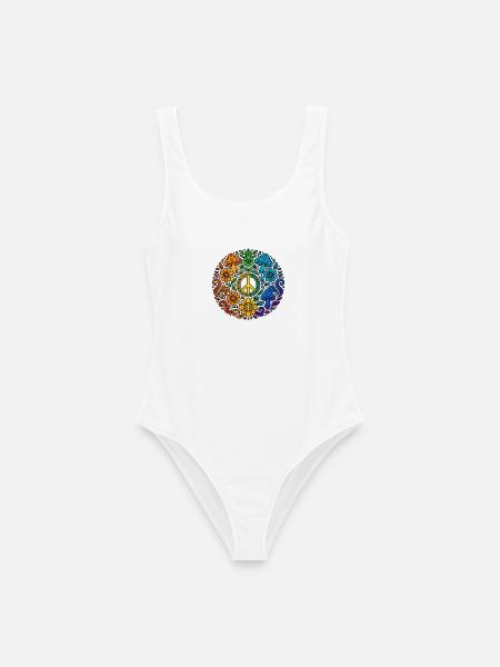 Psychedelisches Peace-Zeichen im Regenbogenstil - Frauen Badeanzug - Weiß