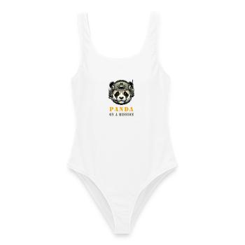 Panda in Mission / Militär - Frauen Badeanzug - Weiß - Vorne - AI Model Female 172 dark (172cm)