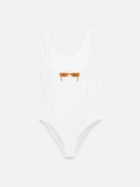 be stylish mit einer Sonnenbrille - Frauen Badeanzug - Weiß