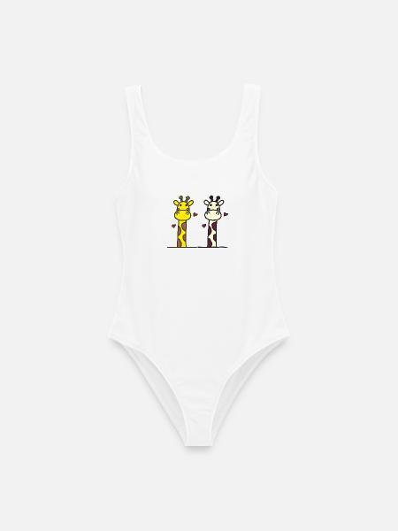 Auffälliges Giraffen-Design mit Herzakzenten - Frauen Badeanzug - Weiß