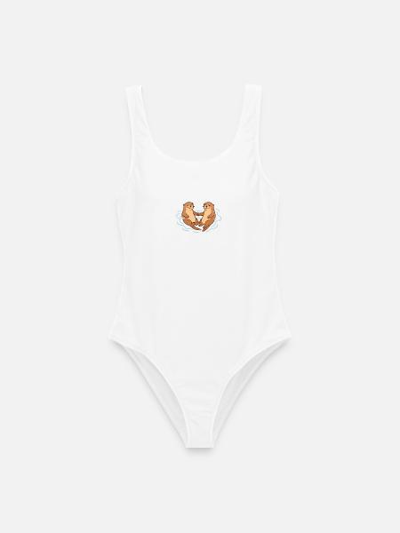 Verspielte Otter Freundschaft Illustration - Frauen Badeanzug - Weiß