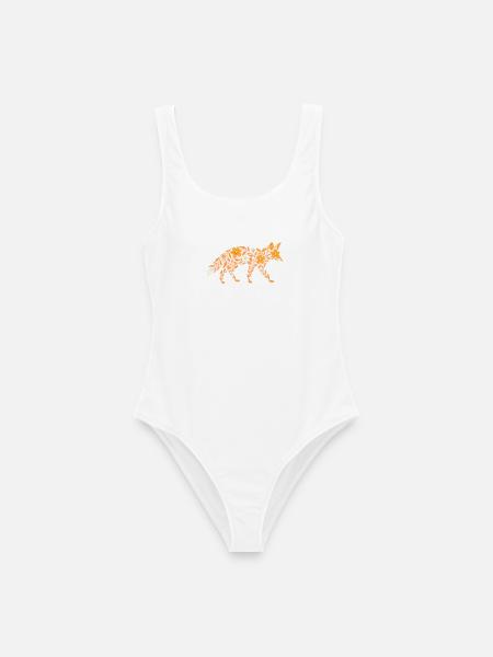Nordic Floral - Zarter orangefarbener Fuchs - Frauen Badeanzug - Weiß