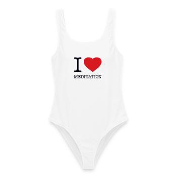 I love meditation - Women's Swimsuit - white - Front - AI Model Female 172 dark (172cm)