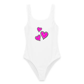 Motif de coeur rose vif - Maillot de bain femme - blanc - Devant - AI Model Female 172 dark (172cm)
