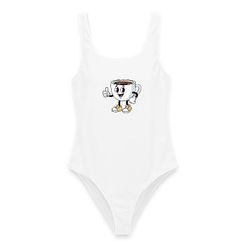 Cartoon Kaffeetasse Lustiger Kaffee Comic - Frauen Badeanzug - Weiß - Vorne - AI Model Female 172 dark (172cm)