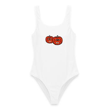 Deux vilaines citrouilles idiot drôle équipe d’Halloween - Maillot de bain femme - blanc - Devant - AI Model Female 172 dark (172cm)