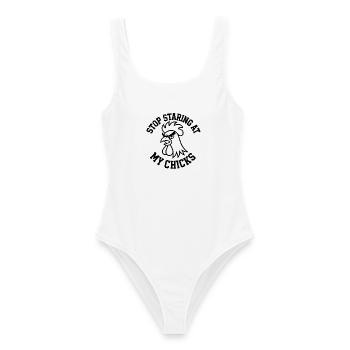 Drôle de coq arrête de regarder mes poussins Vintage - Maillot de bain femme - blanc - Devant - AI Model Female 172 dark (172cm)