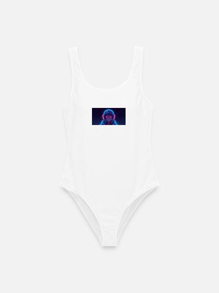 Neon Gamerin mit Kopfhörern - Frauen Badeanzug - Weiß