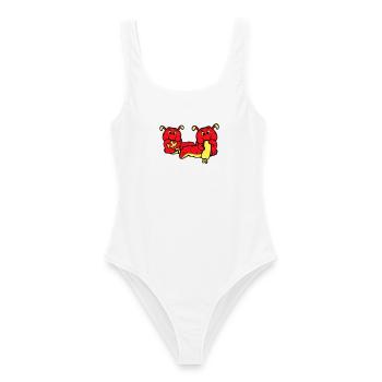 2 chenilles ver heureux manger pizza saucisse manger - Maillot de bain femme - blanc - Devant - AI Model Female 172 dark (172cm)
