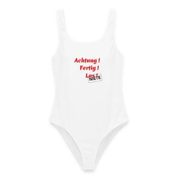 Attention - Prêt - Partez - Maillot de bain femme - blanc - Devant - AI Model Female 172 dark (172cm)