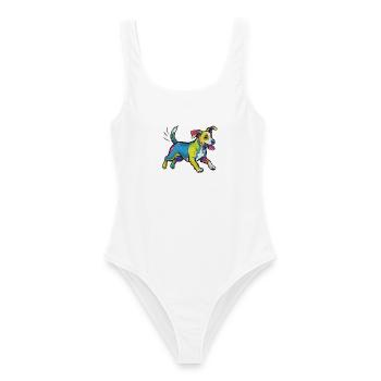 Colorful Sprinter Dog Illustration - Women's Swimsuit - white - Front - AI Model Female 172 dark (172cm)
