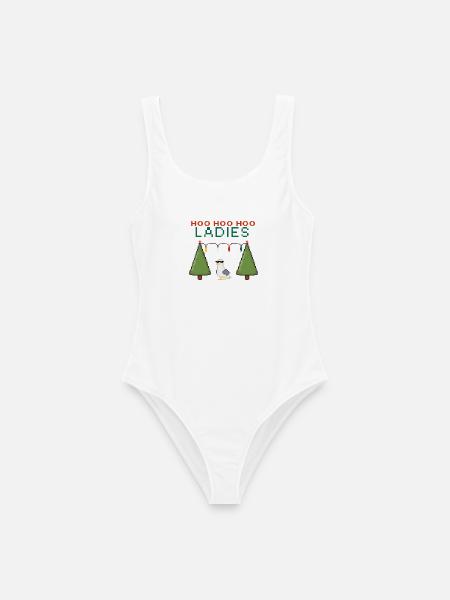 HooHooHoo Damen Pixel Weihnacht - Frauen Badeanzug - Weiß