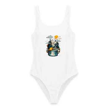 Sentier du lac de montagne - Camping Backpacker Motif - Maillot de bain femme - blanc - Devant - AI Model Female 172 dark (172cm)