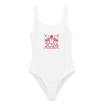 Nouvel an chinois du cheval 2026 - Maillot de bain femme - blanc - Devant - AI Model Female 172 dark (172cm)