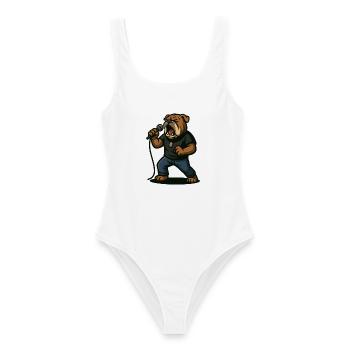 Chanteur de rock bouledogue avec art du microphone - Maillot de bain femme - blanc - Devant - AI Model Female 172 dark (172cm)