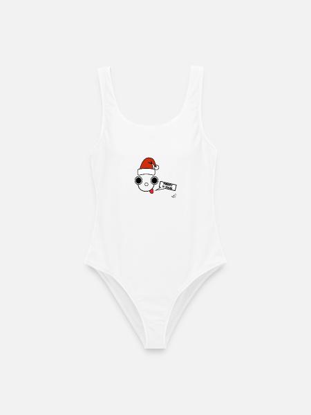 Koppies mit Weihnachtsmann Mütze - Frauen Badeanzug - Weiß