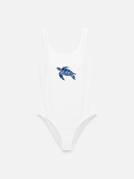 Tribal Schildkröte Blau – Ozean Design - Frauen Badeanzug - Weiß
