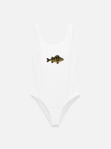 Realistischer Flussbarsch Fisch Vektor - Frauen Badeanzug - Weiß