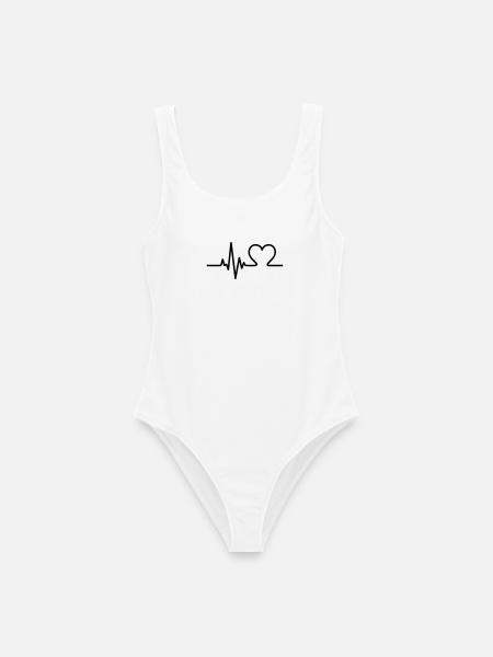 Herzschlag mit Herz – Liebe & Leben Symbol - Frauen Badeanzug - Weiß