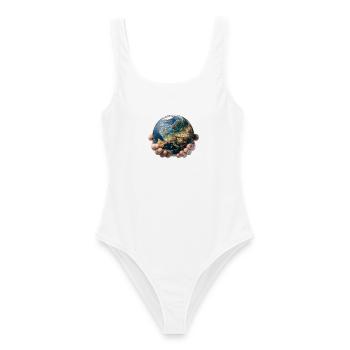 La Terre entre les mains : Responsabilité mondiale - Maillot de bain femme - blanc - Devant - AI Model Female 172 dark (172cm)