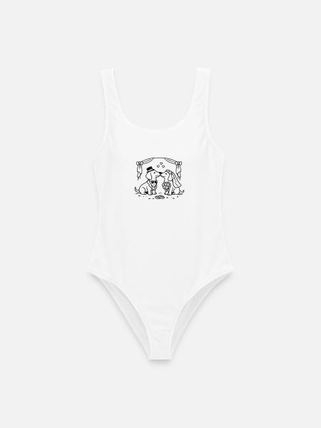 dackel hochzeit line art - Frauen Badeanzug - Weiß
