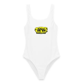 Bière du groupe d’amis du marié - Maillot de bain femme - blanc - Devant - AI Model Female 172 dark (172cm)