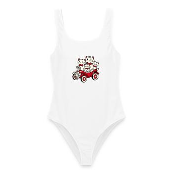 Cat Family in Vintage Red Car - Women's Swimsuit - white - Front - AI Model Female 172 dark (172cm)