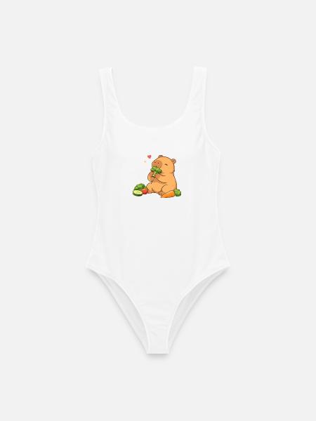 Capybara liebt Gemüse – entspannt & niedlich - Frauen Badeanzug - Weiß