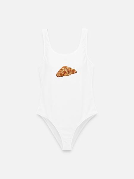 Croissant im bestickten Look (bedruckt) - Frauen Badeanzug - Weiß