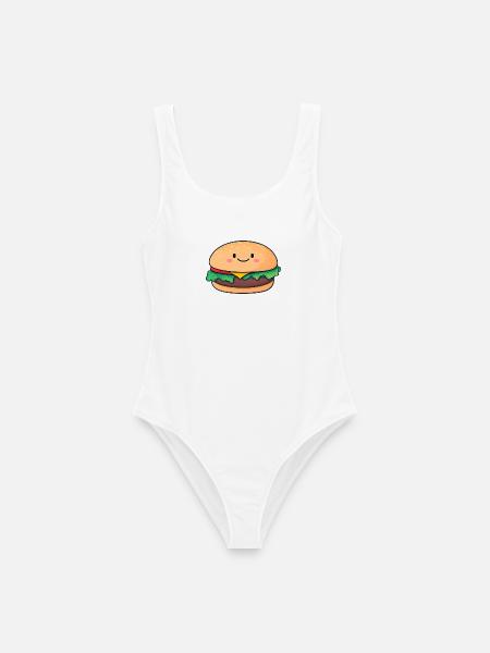 Kawaii Burger Lächelndes Motiv - Frauen Badeanzug - Weiß