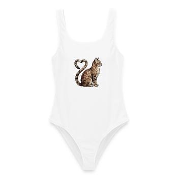 Amour des chats dans un look brodé (imprimé) - Maillot de bain femme - blanc - Devant - AI Model Female 172 dark (172cm)
