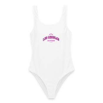 Los Angeles Neon Pink Schriftzug - Frauen Badeanzug - Weiß - Vorne - AI Model Female 172 dark (172cm)