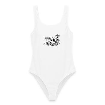Camping-car au bord de la mer - Maillot de bain femme - blanc - Devant - AI Model Female 172 dark (172cm)