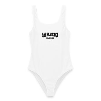 Lettrage de l’arc de San Francisco - Maillot de bain femme - blanc - Devant - AI Model Female 172 dark (172cm)