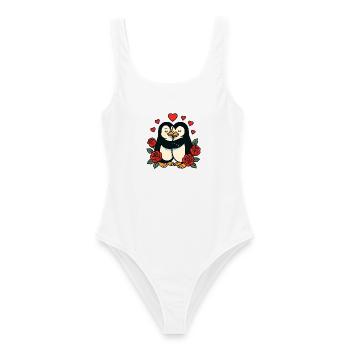 Des manchots câlins avec un cœur de rose - Maillot de bain femme - blanc - Devant - AI Model Female 172 dark (172cm)