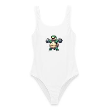 Funny Turtle Dumbbell Fitness Humor - Women's Swimsuit - white - Front - AI Model Female 172 dark (172cm)