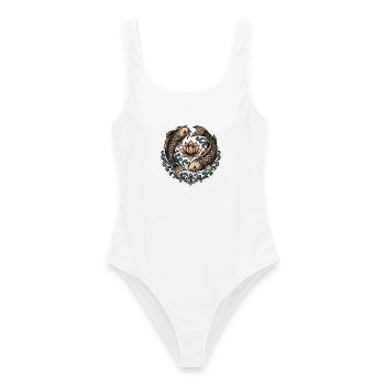 Koi und Lotus Kreis Harmonie Tattoo - Frauen Badeanzug - Weiß - Vorne - AI Model Female 172 dark (172cm)