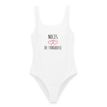 Noces de Turquoise 18 ans de mariage - Maillot de bain femme - blanc - Devant - AI Model Female 172 dark (172cm)