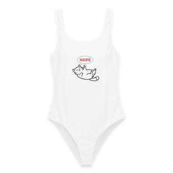 Lachende Katze Nope Mittelfinger - Frauen Badeanzug - Weiß - Vorne - AI Model Female 172 dark (172cm)