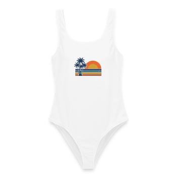 Plage d’été rétro avec des palmiers au coucher de soleil - Maillot de bain femme - blanc - Devant - AI Model Female 172 dark (172cm)