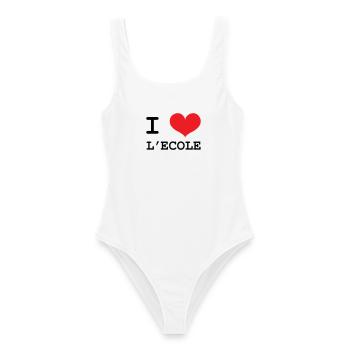 J'aime l'École : Design Scolaire Coeur Rouge Love - Maillot de bain femme - blanc - Devant - AI Model Female 172 dark (172cm)