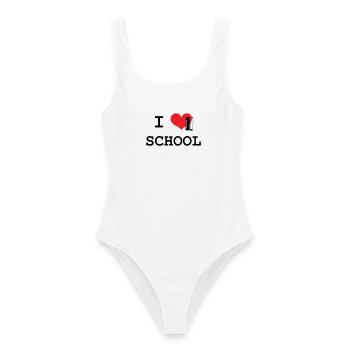 J'aime l'École : Motif Love School Iconique Noir - Maillot de bain femme - blanc - Devant - AI Model Female 172 dark (172cm)